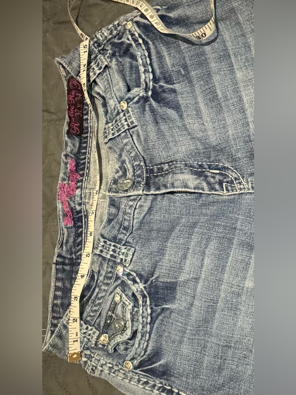 Rock and Roll Cowgirl Faded Blue Women’s Jeans with Pink Embroidered Waistband